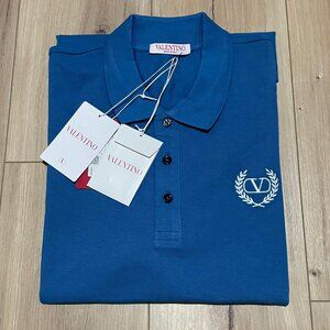 NWT XL VALENTINO MEN`S BLUE CASUAL COTTON POLO T-SHIRT